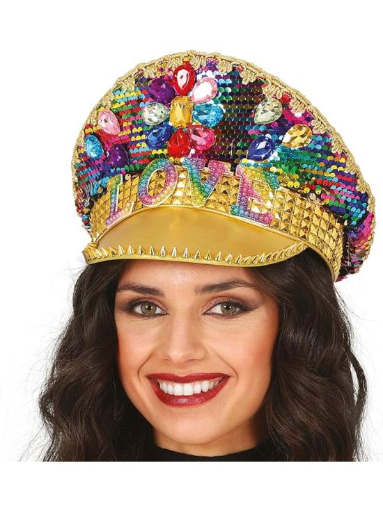 Gorra de Policía Oro Love con Pedrería (Talla Única)