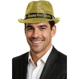 Gorro Gangster Happy New Year con Lentejuelas Doradas