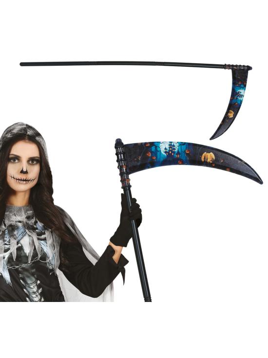 Guadaña Decorada Desmontable 100 cm para Disfraz de Muerte | Halloween