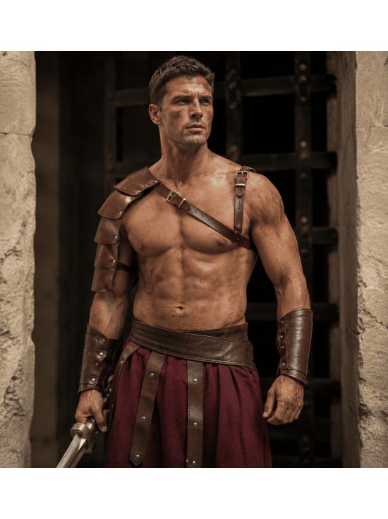 Hombrera de gladiador romano efecto cuero marrón
