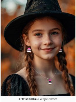 Kit de Collar y Pendientes Calavera con Lazo