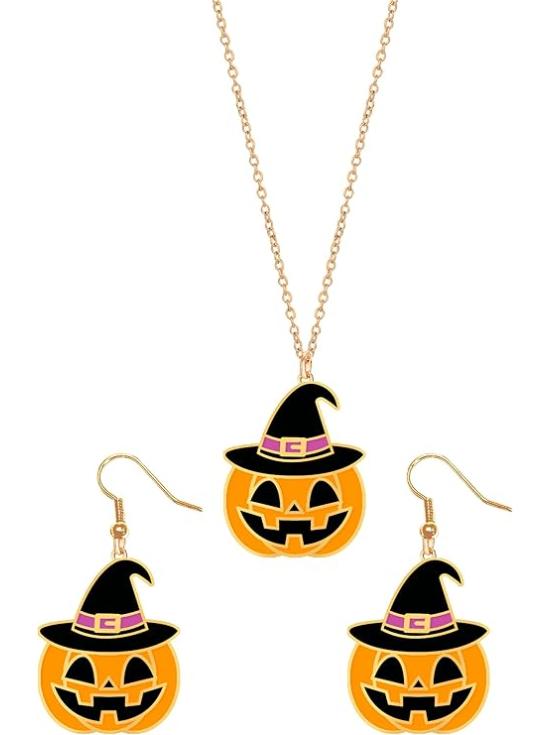 Kit de Pendientes y Collar de Calabaza para Halloween