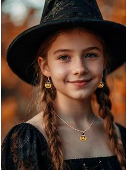Kit de Pendientes y Collar de Calabaza para Halloween