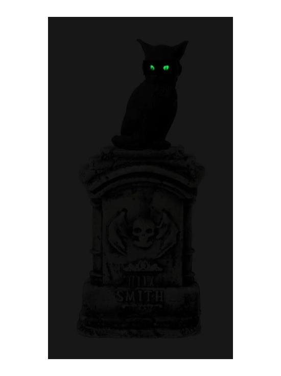 Lápida con Gato Luz y Sonido (90x40 cm) - Decoración de Halloween para Fiestas y Celebraciones - Ideal para Ambientes Terroríficos y Escenarios de Miedo - Gris Negro