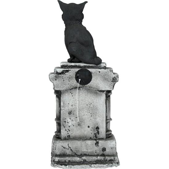 Lápida con Gato Luz y Sonido (90x40 cm) - Decoración de Halloween para Fiestas y Celebraciones - Ideal para Ambientes Terroríficos y Escenarios de Miedo - Gris Negro