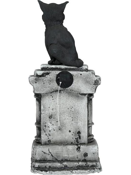 Lápida con Gato Luz y Sonido (90x40 cm) - Decoración de Halloween para Fiestas y Celebraciones - Ideal para Ambientes Terroríficos y Escenarios de Miedo - Gris Negro