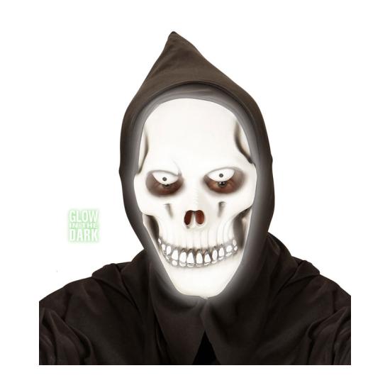 Mascara blanca con capucha brilla en oscuridad