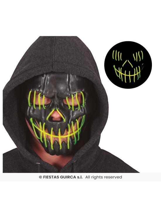 Mascara negra sonrriente con luz, pvc