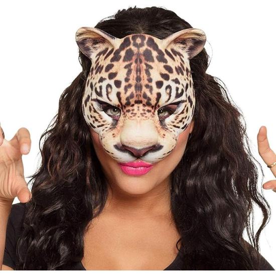 Media máscara, estampado realista leopardo