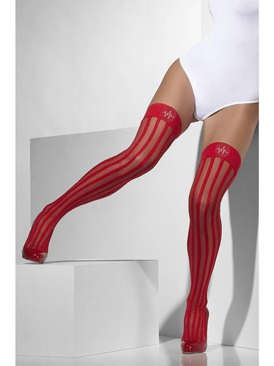 Medias transparentes rojas con rayas verticales