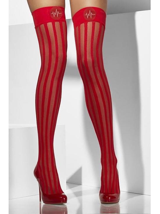 Medias transparentes rojas con rayas verticales