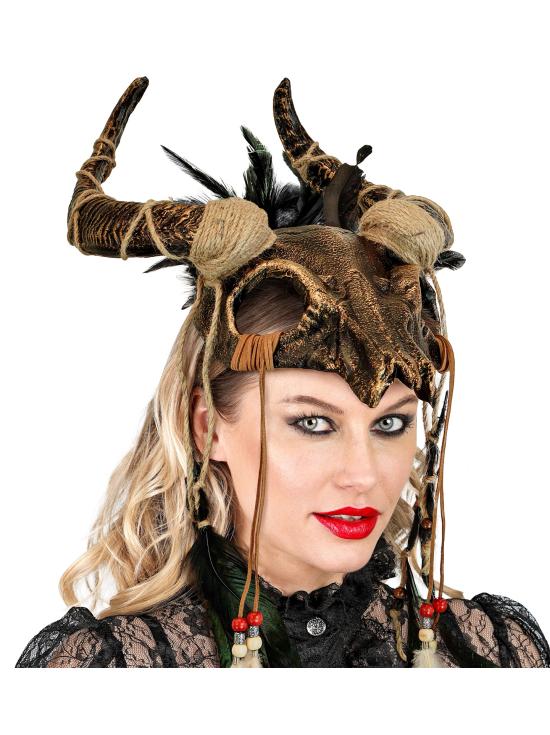 Máscara Calavera de Toro Chamán con Plumas