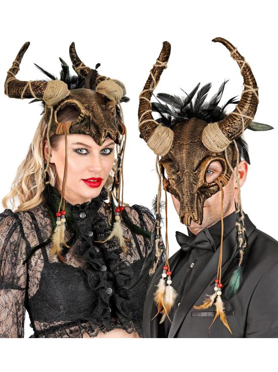 Máscara Calavera de Toro Chamán con Plumas