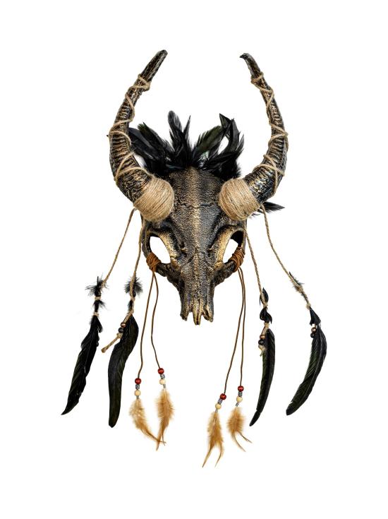Máscara Calavera de Toro Chamán con Plumas