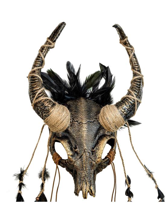 Máscara Calavera de Toro Chamán con Plumas