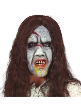 Máscara con Pelo Niña Poseída de Látex