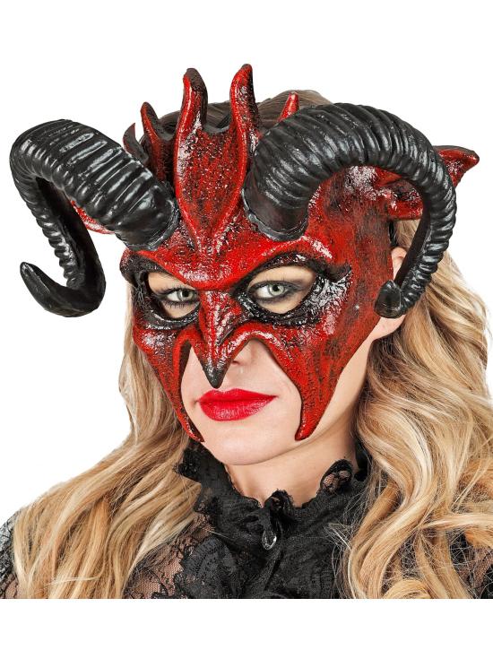 Máscara de diablo con cuernos negros, demonio