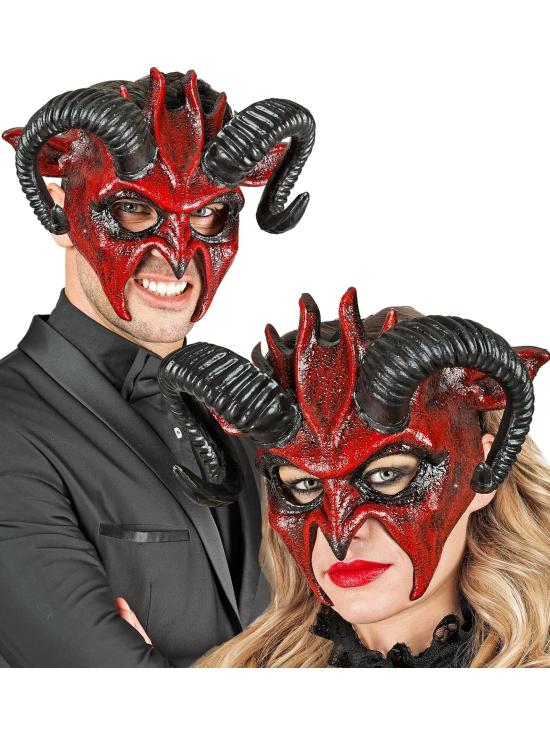 Máscara de diablo con cuernos negros, demonio