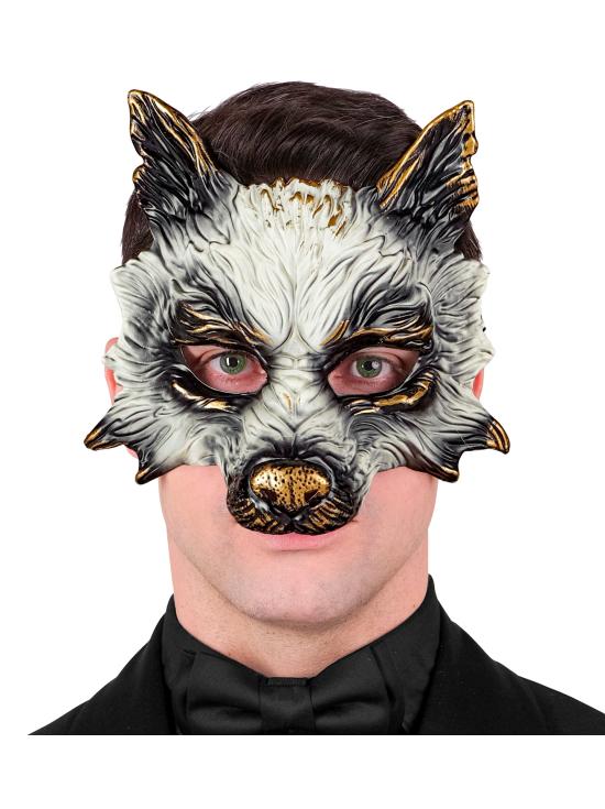 Máscara de Lobo Realista para Carnaval, Halloween o Fiestas de Disfraces – Unisex – Diseño 3D con Detalles Dorados