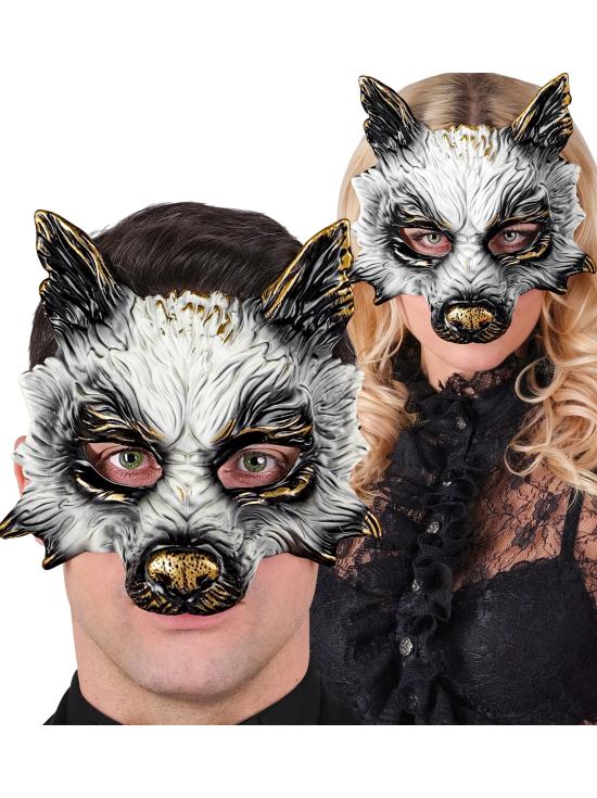 Máscara de Lobo Realista para Carnaval, Halloween o Fiestas de Disfraces – Unisex – Diseño 3D con Detalles Dorados