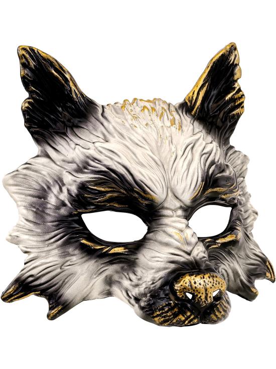 Máscara de Lobo Realista para Carnaval, Halloween o Fiestas de Disfraces – Unisex – Diseño 3D con Detalles Dorados