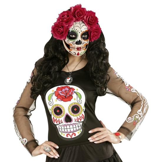Máscara Dia de Los Muertos decorada Rosas Rojas Máscara Dia de Los Muertos decorada Rosas Rojas