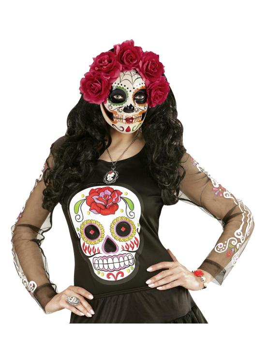 Máscara Dia de Los Muertos decorada Rosas Rojas