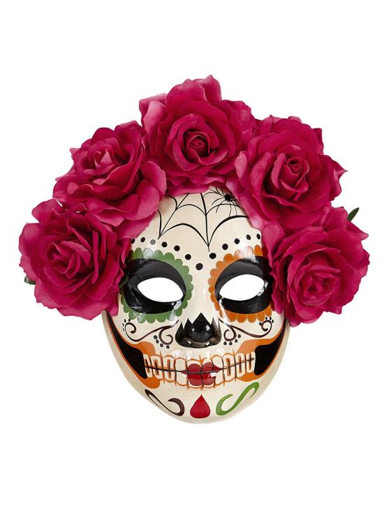 Máscara Dia de Los Muertos decorada Rosas Moradas