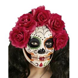 Máscara Dia de Los Muertos decorada Rosas Rojas