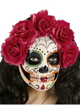 Máscara Dia de Los Muertos decorada Rosas Rojas