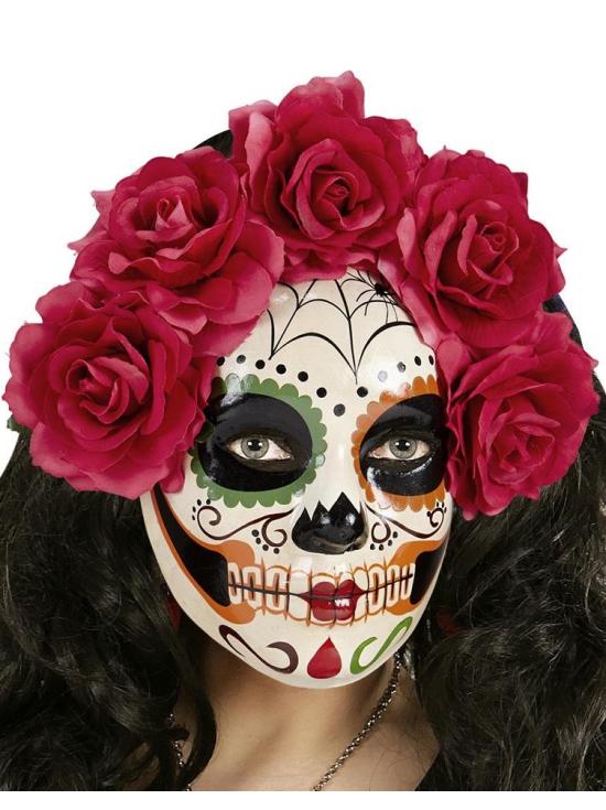 Máscara Dia de Los Muertos decorada Rosas Rojas