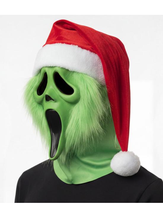 Máscara Ghost Face® Grinch Santa Verde con Gorro de Navidad