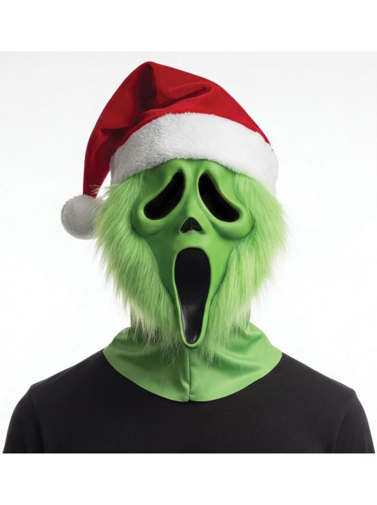 Máscara Ghost Face® Grinch Santa Verde con Gorro de Navidad