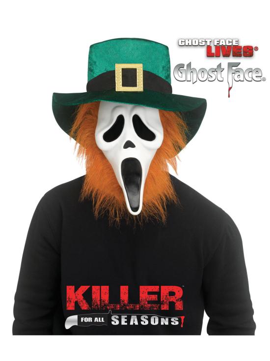 Máscara Ghost Face® San Patricio con Pelo Naranja y Gorro de Duende