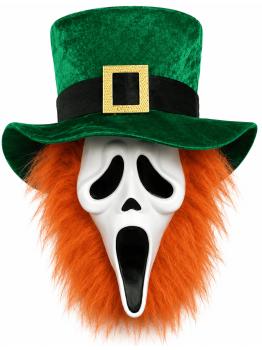 Máscara Ghost Face® San Patricio con Pelo Naranja y Gorro de Duende