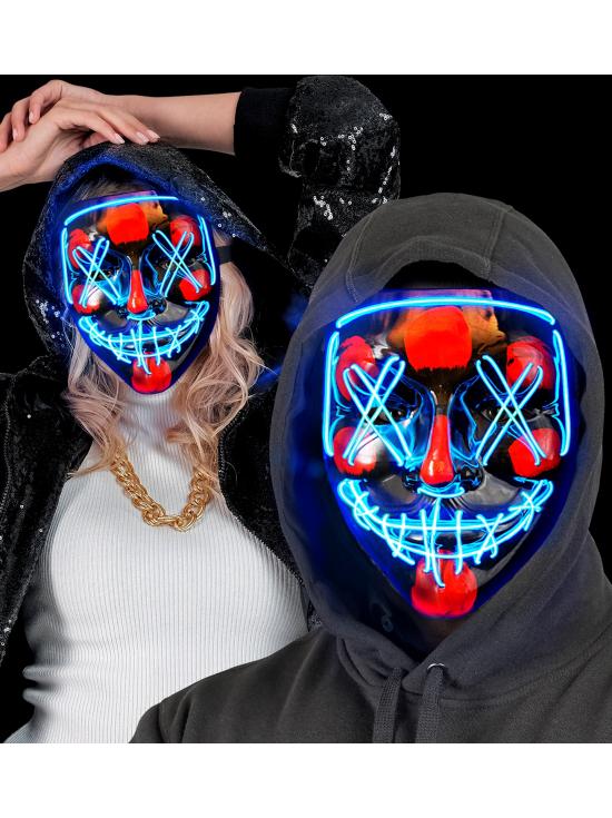 Máscara LED aterradora, cara brillante, psicópata, demonio, Halloween