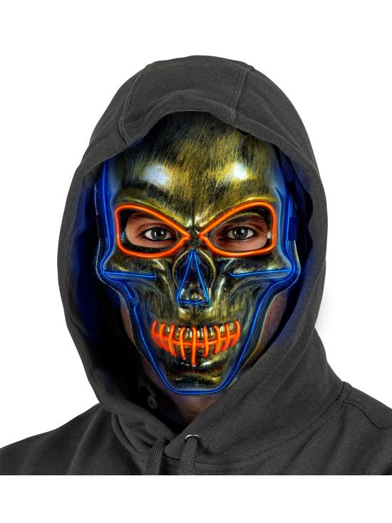 Máscara LED calavera, cara brillante, calavera, esqueleto, demonio, Halloween