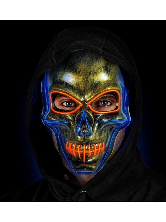 Máscara LED calavera, cara brillante, calavera, esqueleto, demonio, Halloween