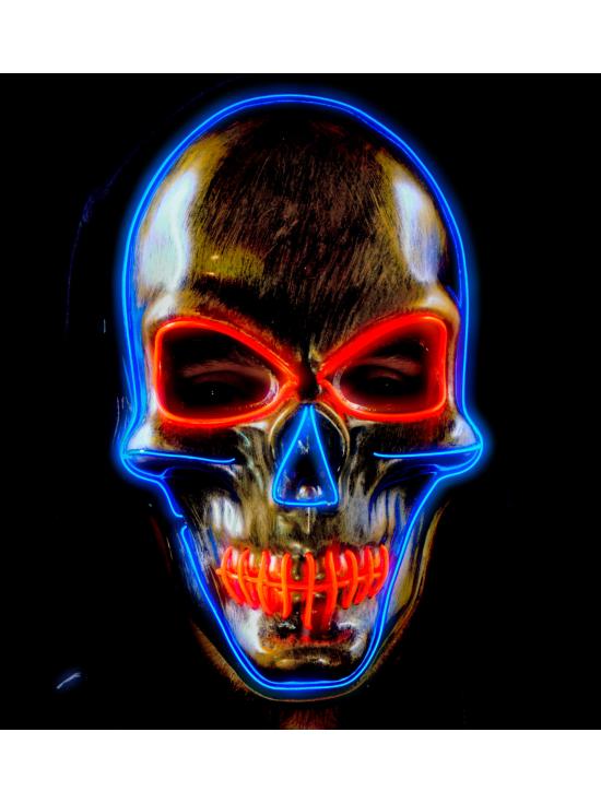 Máscara LED calavera, cara brillante, calavera, esqueleto, demonio, Halloween