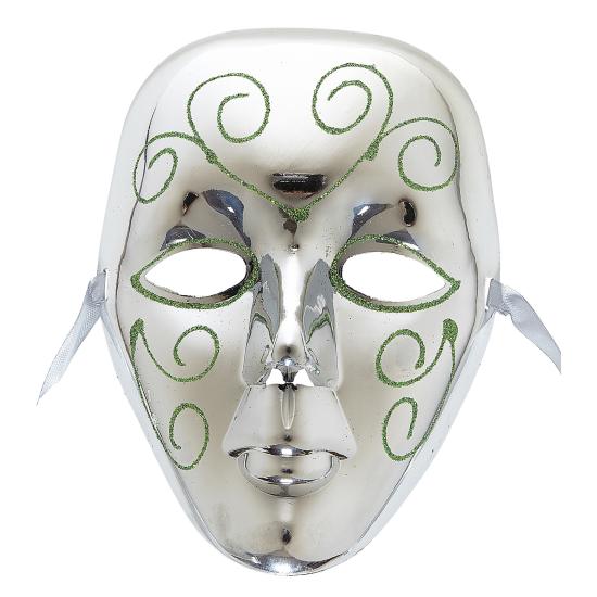 Máscara Plateada con Glitter Verde
