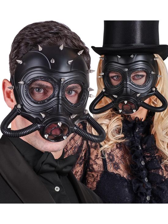 Máscara Steampunk Negra con Pinchos – Disfraz Gótico, Fetish o Postapocalíptico