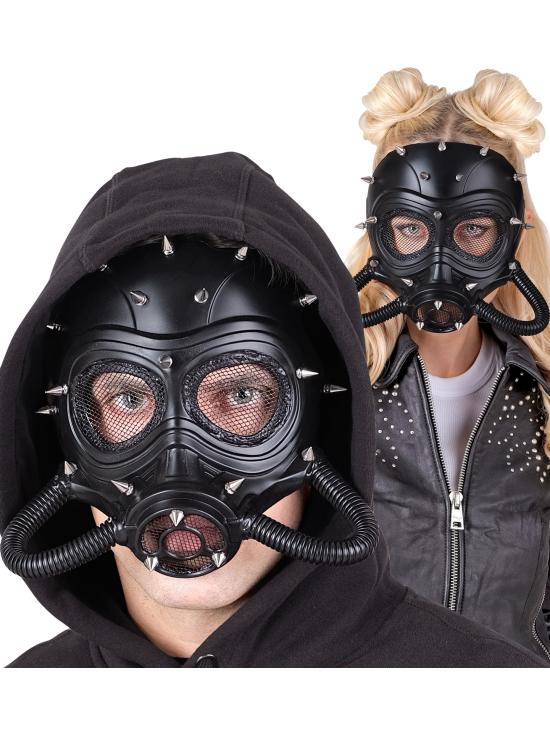 Máscara Steampunk Negra con Pinchos – Disfraz Gótico, Fetish o Postapocalíptico
