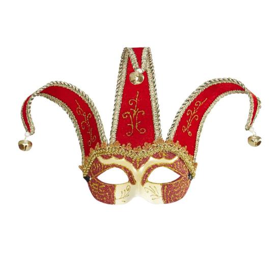 Máscara Veneciana color Roja decorada glitter oro Máscara Veneciana color Roja decorada glitter oro