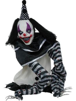 Muñeco payaso terrorífico de Halloween con luz, sonido y movimiento de 105 cm
