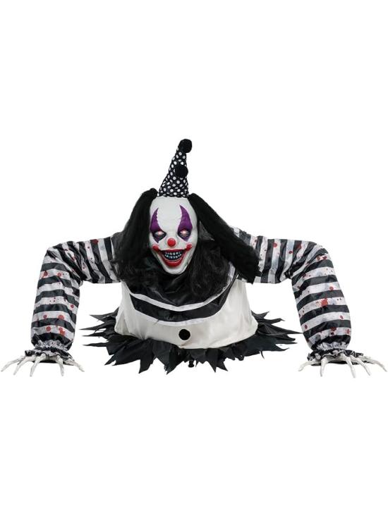 Muñeco payaso terrorífico de Halloween con luz, sonido y movimiento de 105 cm