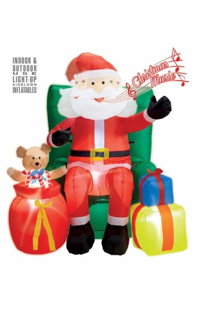 Papá Noel Sentado Hinchable Luz y Movimiento 122 cms