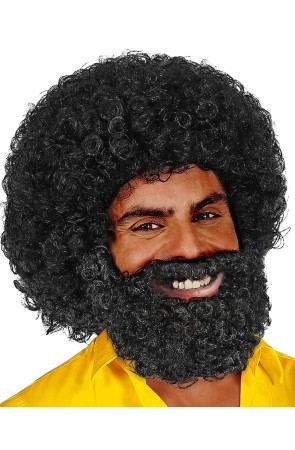 Peluca  Afro Barba y Bigote.