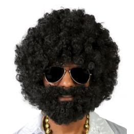 Peluca Afro negra con barba