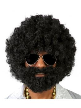 Peluca Afro negra con barba