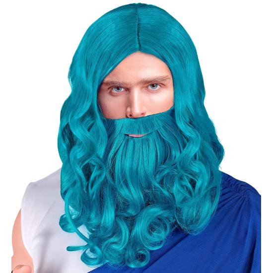 Peluca, Barba y Bigote Rey del Mar – Color Turquesa